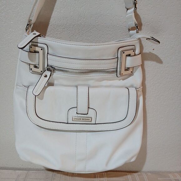 Tyler Rodan Womans White Crossbody Purse Lots Of Pockets Faux Leather Mint - Picture 1 of 11